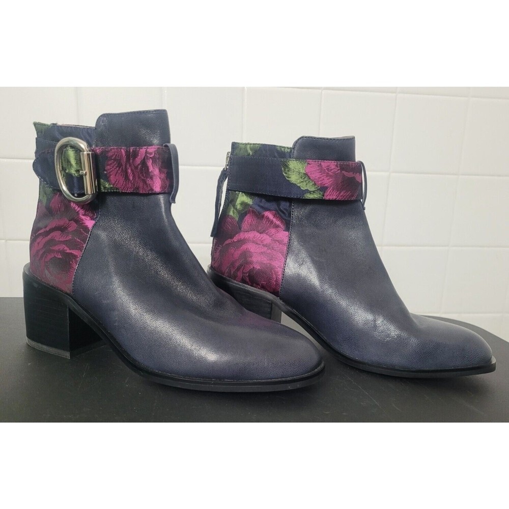 Jeffrey Campbell Blue And Floral Regan 2 Ankle Booties Sz 6.5